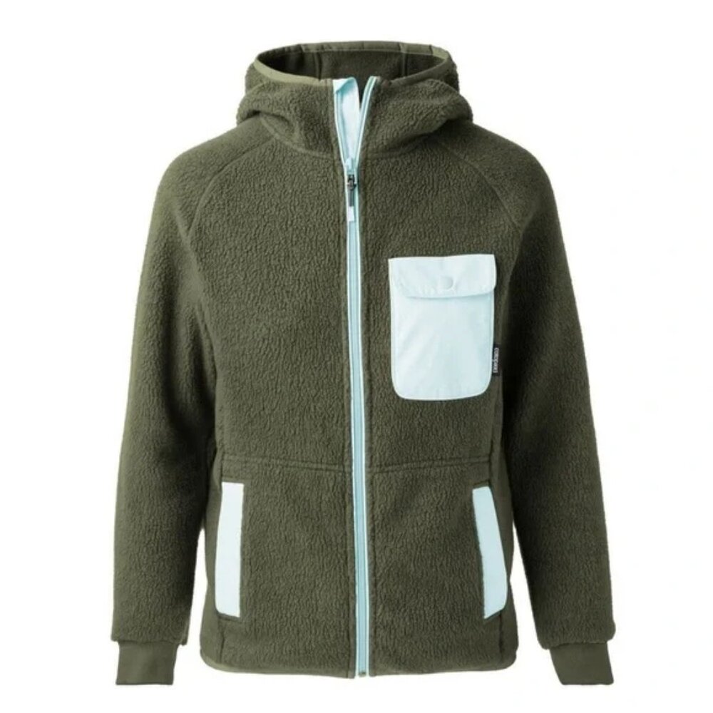 cotopaxi Olive Green Fleece Jacket with Light Blue Accents